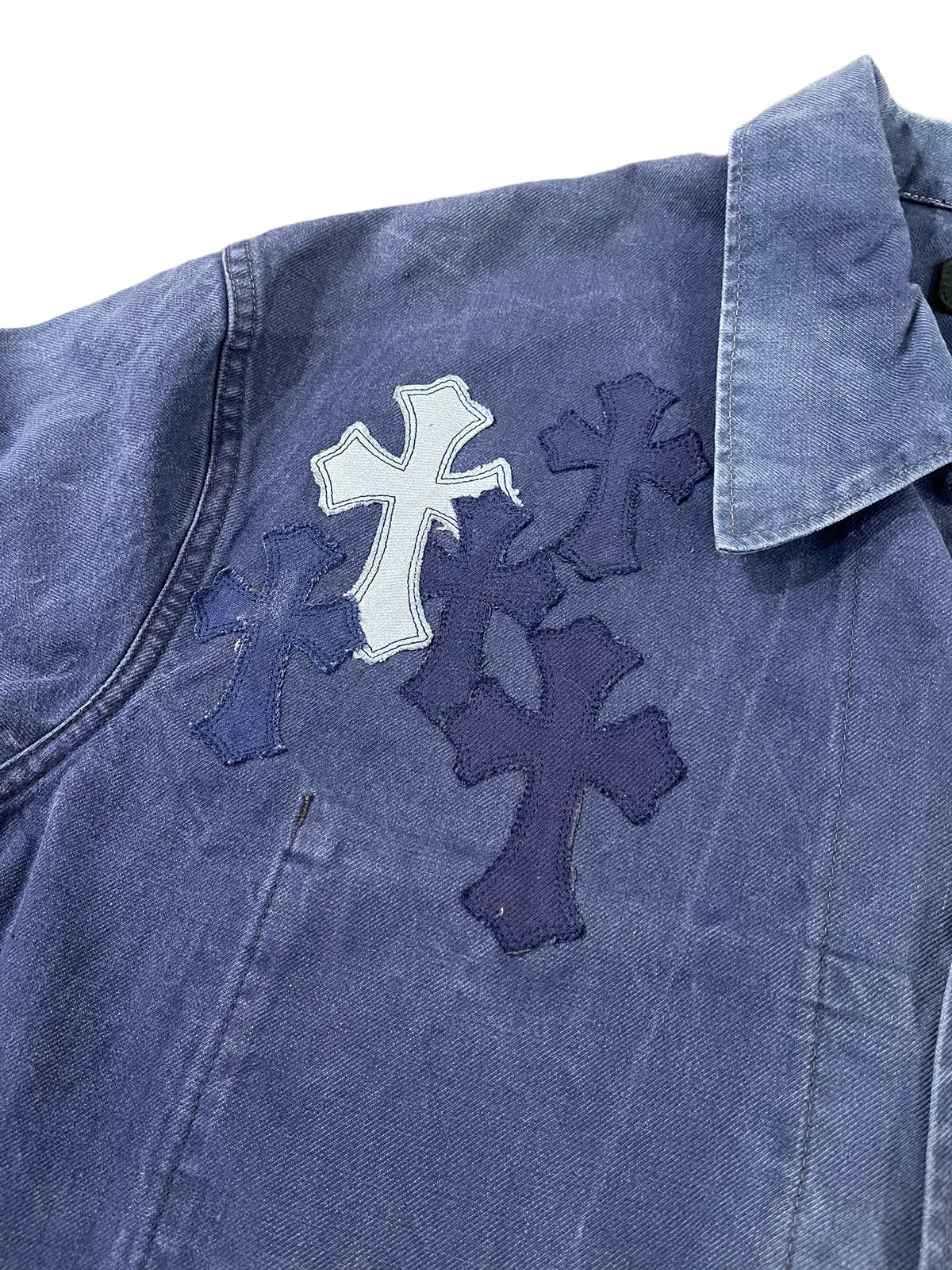 Vintage French Blue Cross Patch Work Jacket