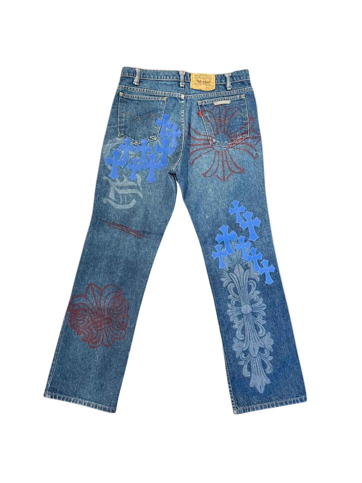 Chrome Hearts Levi's Blue Cross Patch Stencil Denim Jeans