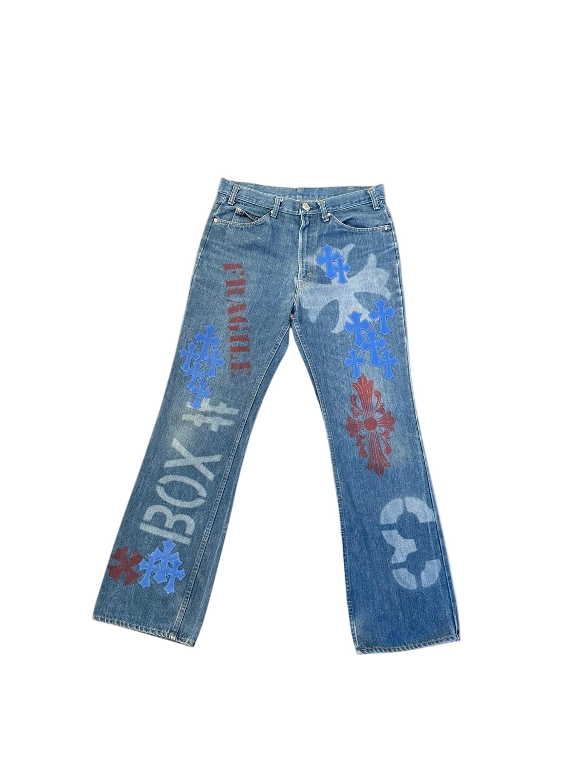 Chrome Hearts Levi's Blue Cross Patch Stencil Denim Jeans