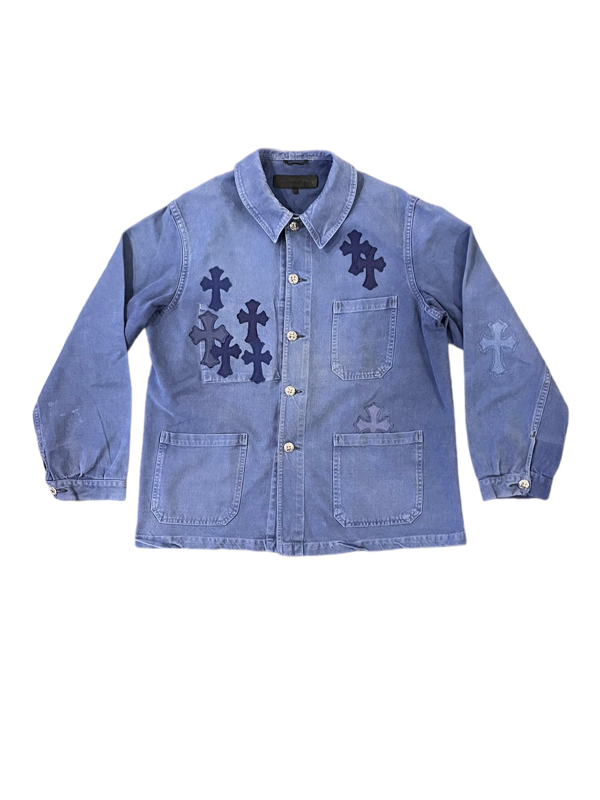 Vintage French Blue Cross Patch Work Jacket
