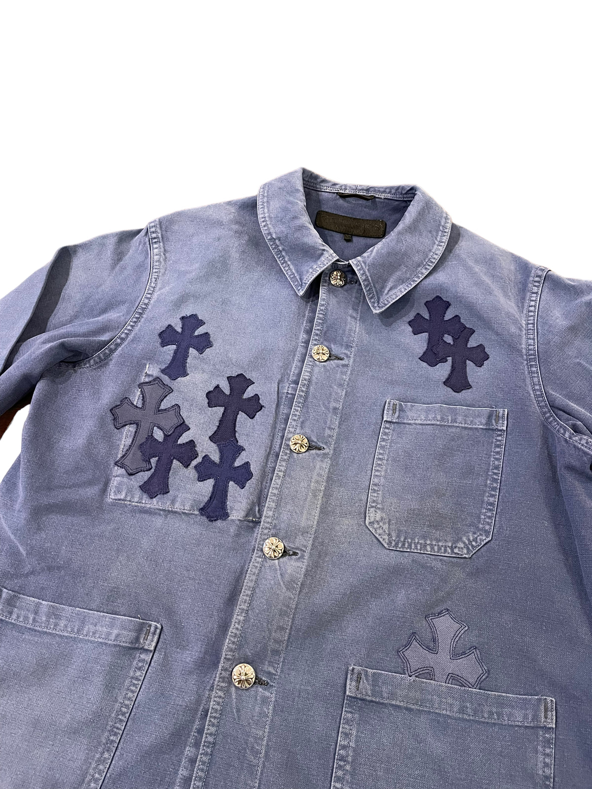 Vintage French Blue Cross Patch Work Jacket