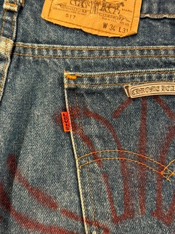 Chrome Hearts Levi's Blue Cross Patch Stencil Denim Jeans