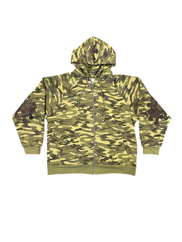 Chrome Hearts Vintage Camo Cross Patch Zip-Up Hoodie