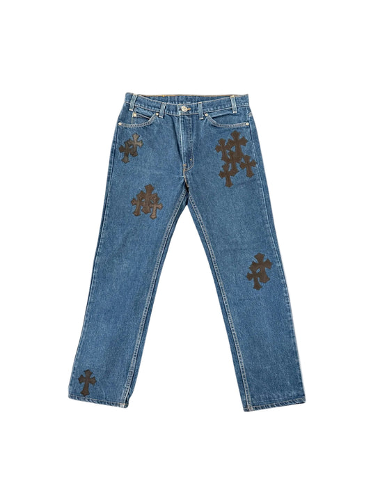 Chrome Hearts Levi's Cross Patch Blue Wash Denim Jeans