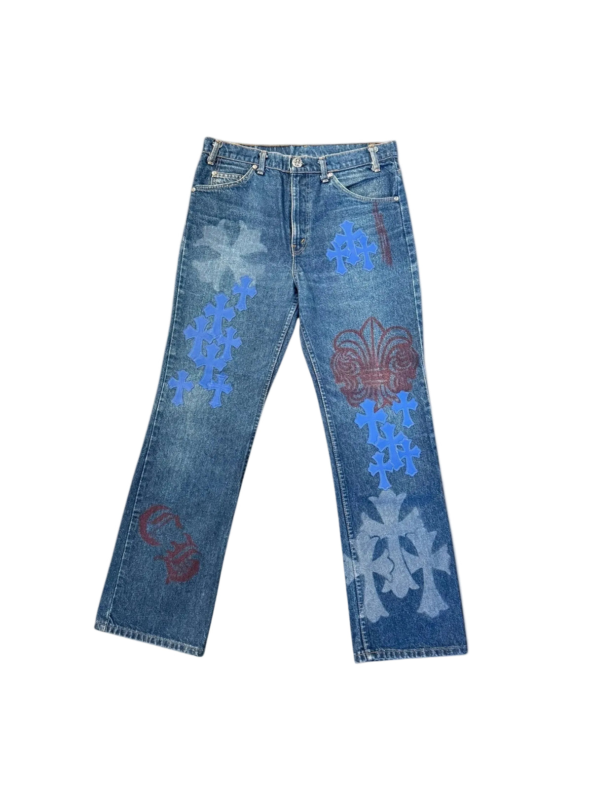 Chrome Hearts Levi's Blue Cross Patch Stencil Denim Jeans
