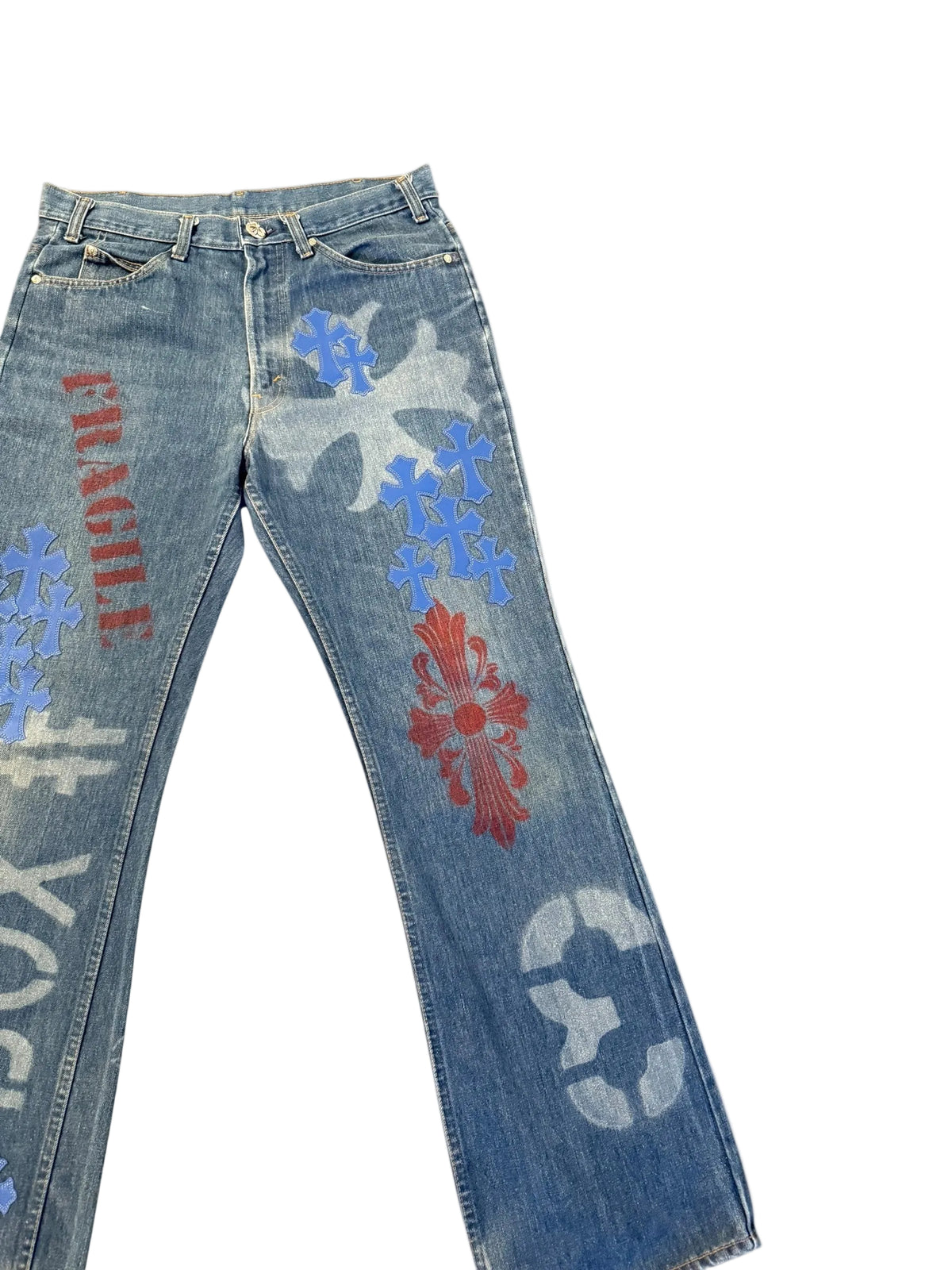 Chrome Hearts Levi's Blue Cross Patch Stencil Denim Jeans